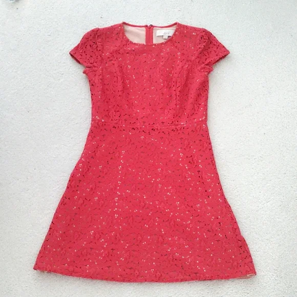 LOFT Coral Red Floral Lace Dress